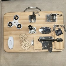 Montessori Busy Board Sensory Activity Board   Locks, Gears, Spinner, Music Box