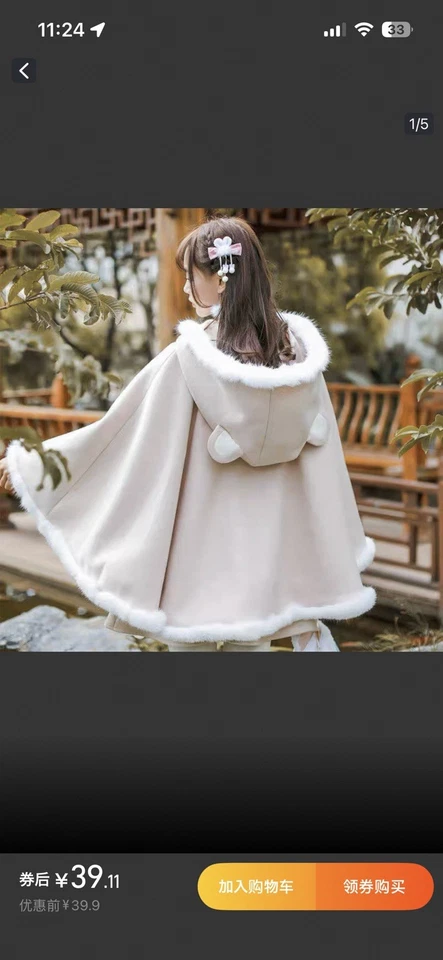 NUEVO CON ETIQUETAS Rosa Grande Capa Sudadera con Capucha Invierno Cálida Difusa Gato Gatito Patas Orejas Linda Cubierta Foto 3 de 4