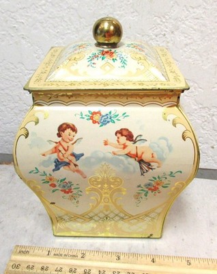 vintage empty Cupid Cherubs Tin, made in Holland, Cute Kitchen Home decor tin