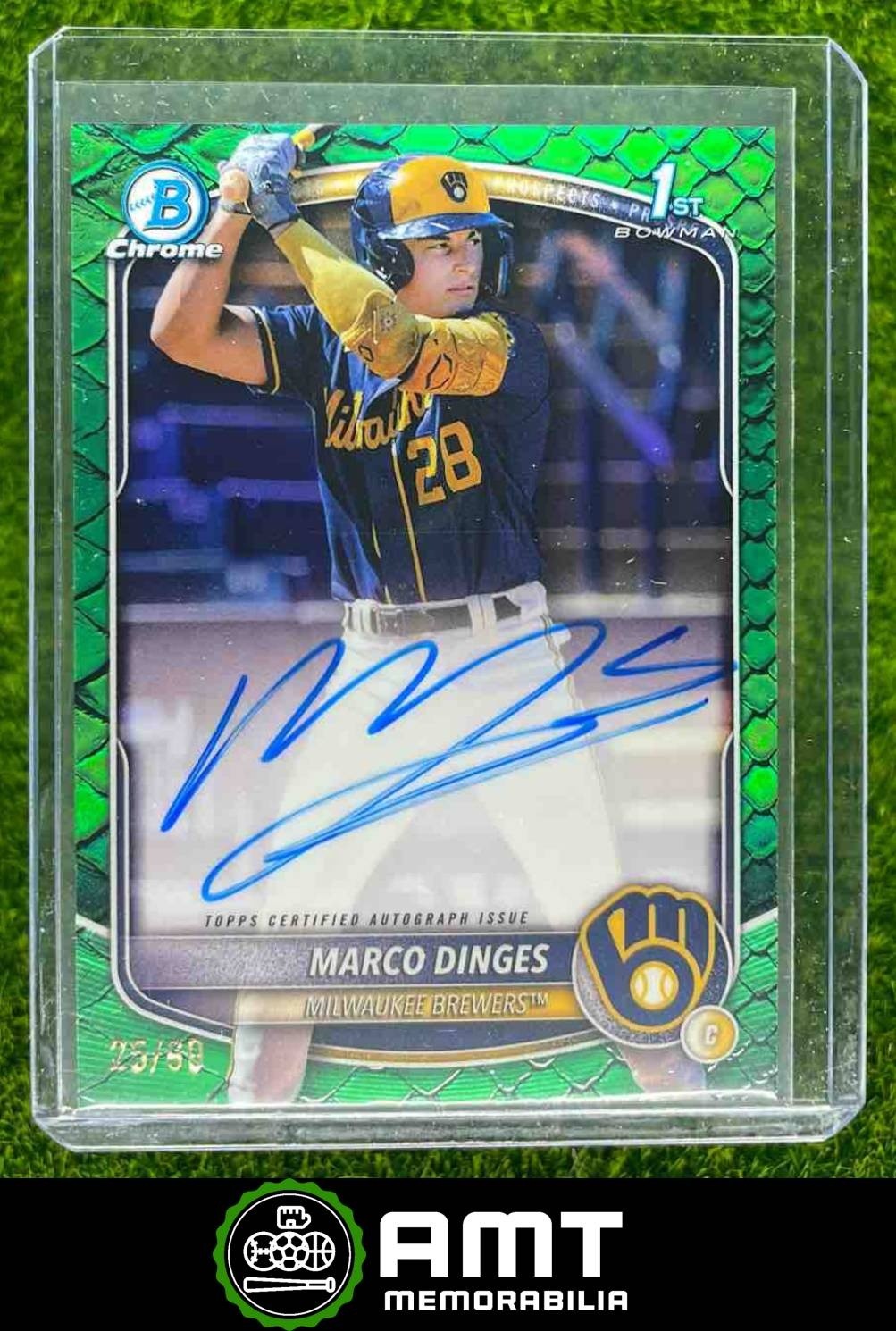 Marco Dinges 2025 Bowman Chrome 25/99 Auto Reptilian Green Brewers #CPA-MD