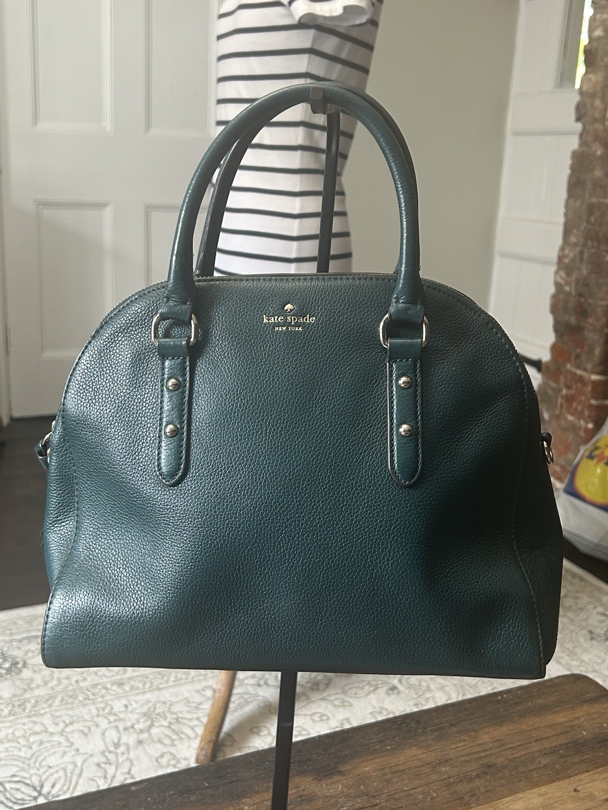 Kate Spade Larchmont Avenue Reilly Green Leather Satchel Handbag Top Handle