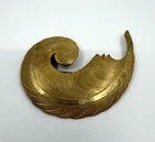 Signed Miriam Haskell Gold Tone Large Feather Quill Brooch 3 Inch