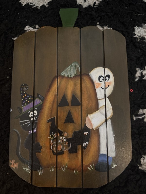 Hand painted Halloween Decor. Folk Art. Wooden Wall Hanging. Free Shipping. 1/1