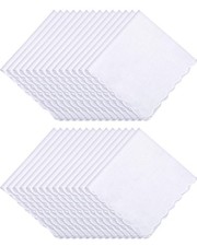 Scalloped White Handkerchiefs for Women Bulk 11"x11" Cotton Hankies Pocket fo...