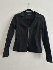 Mango Women's Black Slim Fit Full Zip Collared Short Jacket Size M