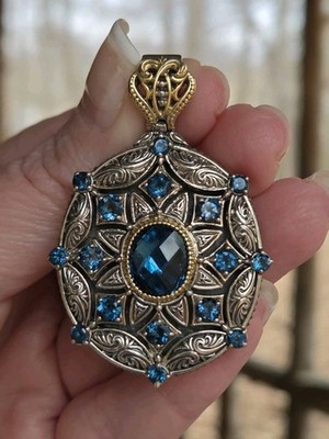 Konstantino großer Anhänger Enhancer Blautopas 750 18k Gold & 925 Sterling Silber