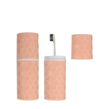 2 Pcs Travel Toothbrush Case, 8.1x2.8x2"  Dot Toothbrush Holder, Light Pink