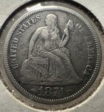 1874 S Seated Liberty Dime-F-101, Micro S KEY DATE SCARCE CONDITION