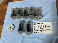 7 AMPEREX TUBES 5894 Gold Pin D Getter New Old Stock With 1 New Johnson Socket