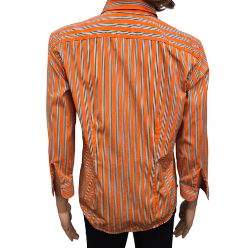 NWOT Lauren Ralph Lauren Shirt LRL Monogram Button Down Orange Blue Striped P/M - Picture 6 of 13