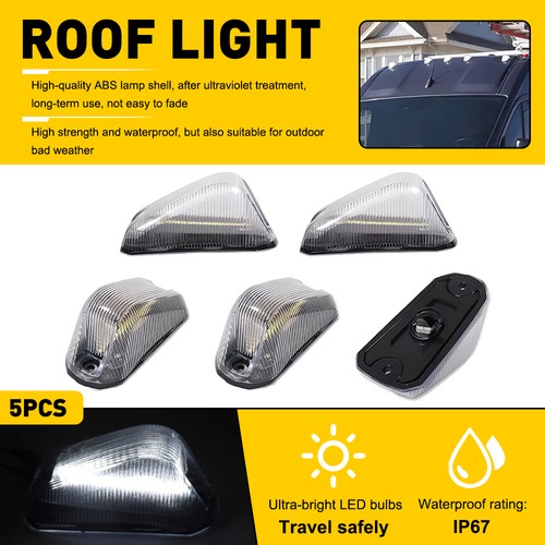 For RAM ProMaster 2014-2023 Front Roof 5Pcs White LED Cab Roof Lights Clear Lens - Picture 13 of 13