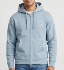 OVO Men L hoodie Zip Fog Blue Tonal Octobers Very Own Iceman Sweatshirt Logo Owl