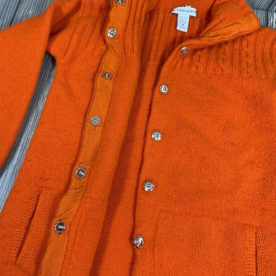 A. Giannetti Women Cashmere Wool Sweater Cardigan Knit Snap Long Sz M Orange - Image 3 of 4