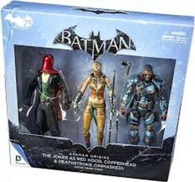 DC COLLECTIBLES BATMAN ARKHAM ORIGIN JOKER AS RED HOOD COPPERHEAD & DEATHSTROKE