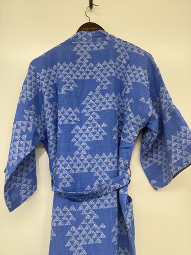 IKEA Kimono TÄNKVÄRD Geometric Blue White Linen Belted Oversized Robe XS - Picture 10 of 14
