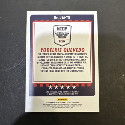 2025 Panini Stars And Stripes Yodelkis Quevedo #USA-YQ Patch Relic - Picture 2 of 2