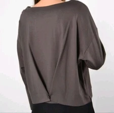 Bryn Walker Long Sleeve Boxy Button Back Gray Top Oversized Small Lagenlook 