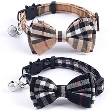 Cat Collars Breakaway with Cute Bow Bell - 2 Pack Kitten Collar brown-black