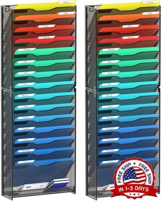 Organizador de archivos de pared colgante de 16 niveles, paquete de 2 (Negra)