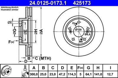 2x ATE Bremsscheibe 24.0125-0173.1 für HONDA EP CIVIC EU EV 7 Hatchback INTEGRA