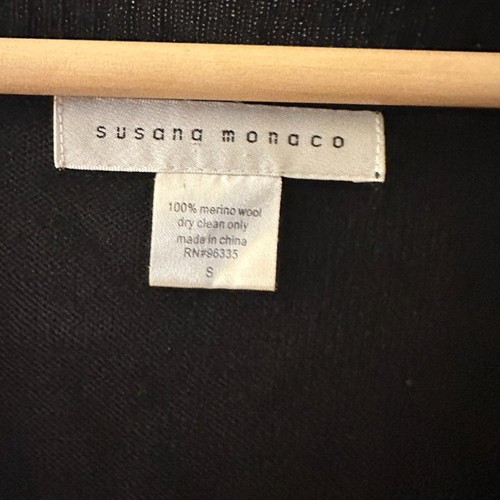 Susana Monaco Pullover schwarz 100% Merinowolle kurz Puffärmel Rundhals S - Bild 5 von 5
