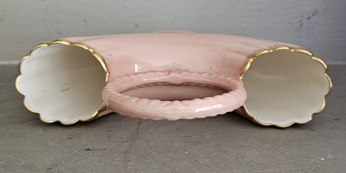 Lenox Double Wedding Ring Vase Coral Pink W/ Gold Trim. Vintage Made in USA - Picture 4 of 4