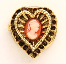 Cameo Button Cover Vintage Orange Lady Woman Heart Gold Tone Fashion Statement