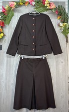 RRRRUSS Womens Jacket & Skirt Suit Set Brown Size 14 Made In USA 70’s Style