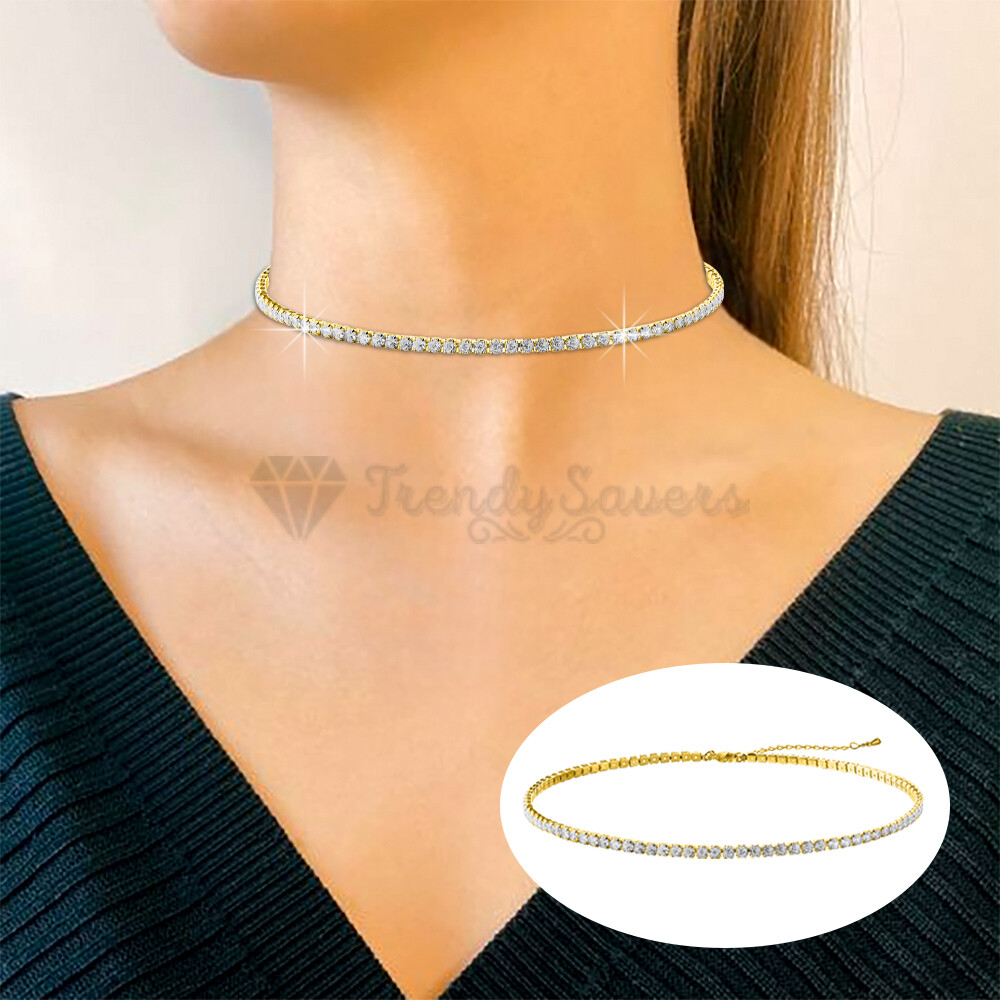 Luxury Diamond Iced Out 925 Sterling Silver Tennis Chain Women Bling Necklace 1x