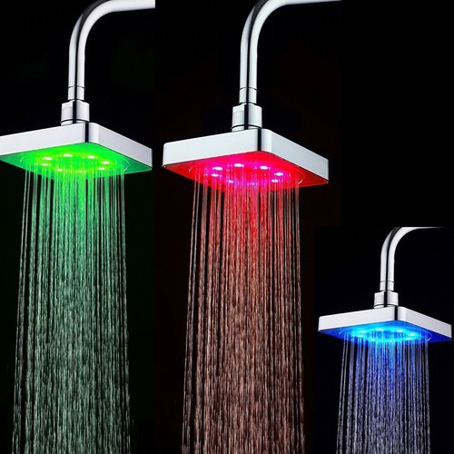 SOFFIONE DOCCIA QUADRATO MULTICOLOR 6 LED TRASPARENTE CROMOTERAPIA 14CM - Afbeelding 2 van 2