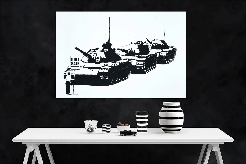 Golf Sale By Banksy Framed Canvas Prints Graffiti Wall Art Mural Silhouette - Image 2 of 4