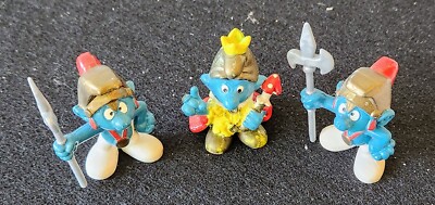 Vintage Smurfs Lot Emperor King Figure & 2 Knight Castle Guard Figurine 1979 VGC