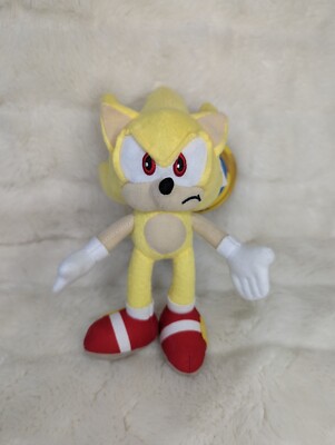 NWT Yellow Super Sonic The Hedgehog Plush Doll Keychain Clip Coin Bag Toy 8''