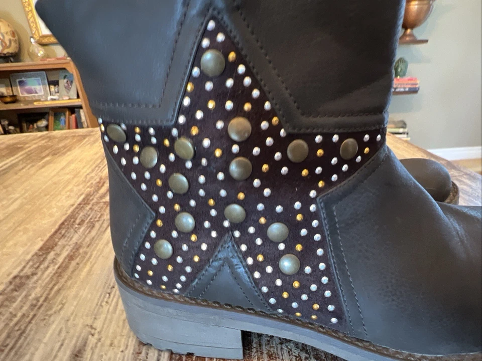 BOTAS Y2K DE COLECCIÓN BOTÍN TACHUELAS ESTRELLAS Marrón VEGANO GRUNGE GÓTICO Boho Biker FESTIVAL 5.5 Foto 3 de 4
