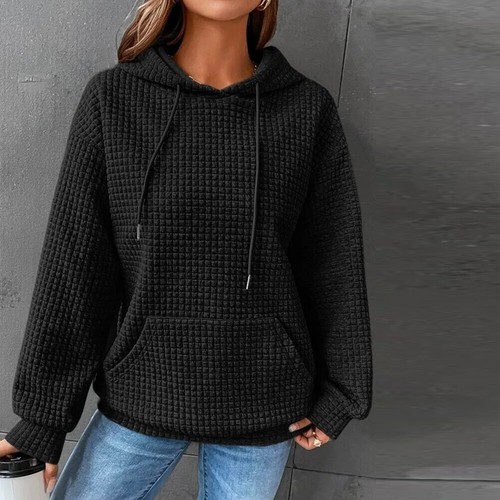 Damen Baggy Tops langarm Sweatshirt Hoodie Freizeitpullover schlicht Waffel C - Bild 11 von 30