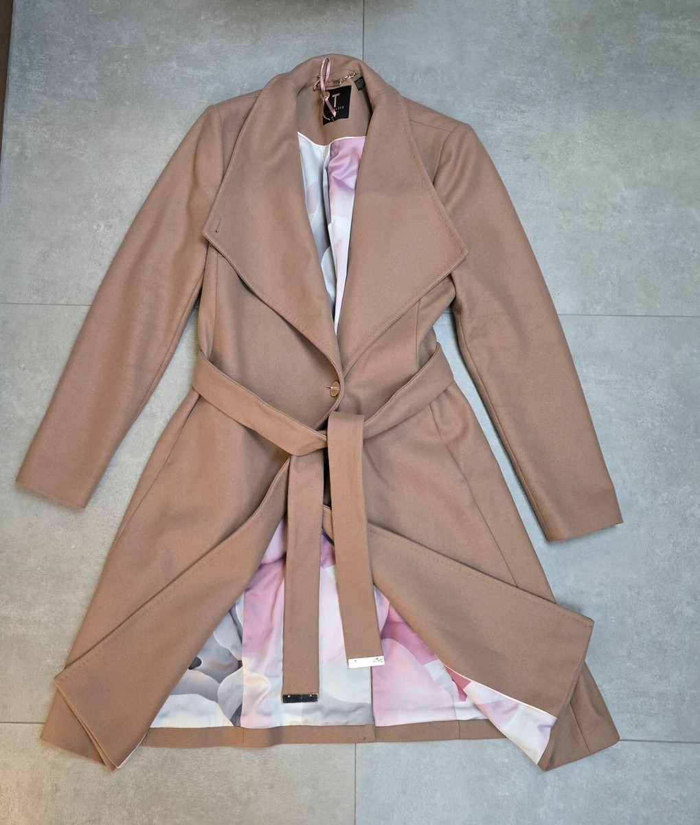 Ted Baker London Aurore Camel Cashmere Wool Wrap Belted Coat Size