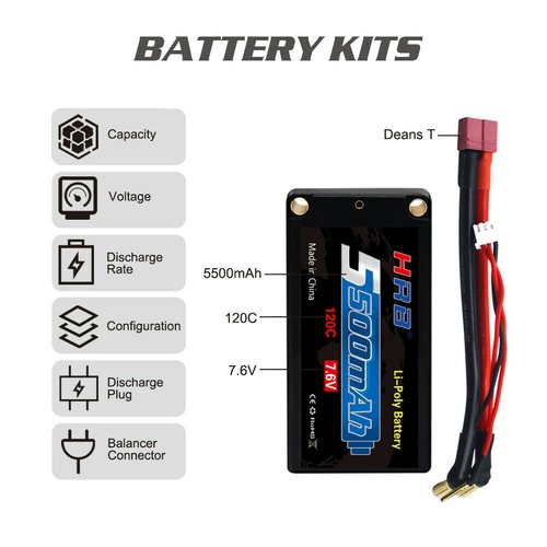 2Stück 7,6V 5500mAh 2S Hardcase 5,0mm Bananenstecker T+XHR Rennauto HV-LiPo Akku - Bild 5 von 6