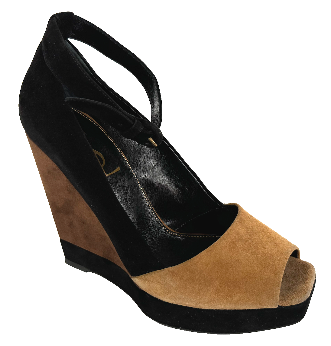 IVES SAINT LAURENT sandalo donna zeppa plateau beige marrone nero US 10M