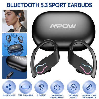Mpow Wireless Ear Hook Bluetooth Headset TWS Earphones Earbuds Stereo Headphones