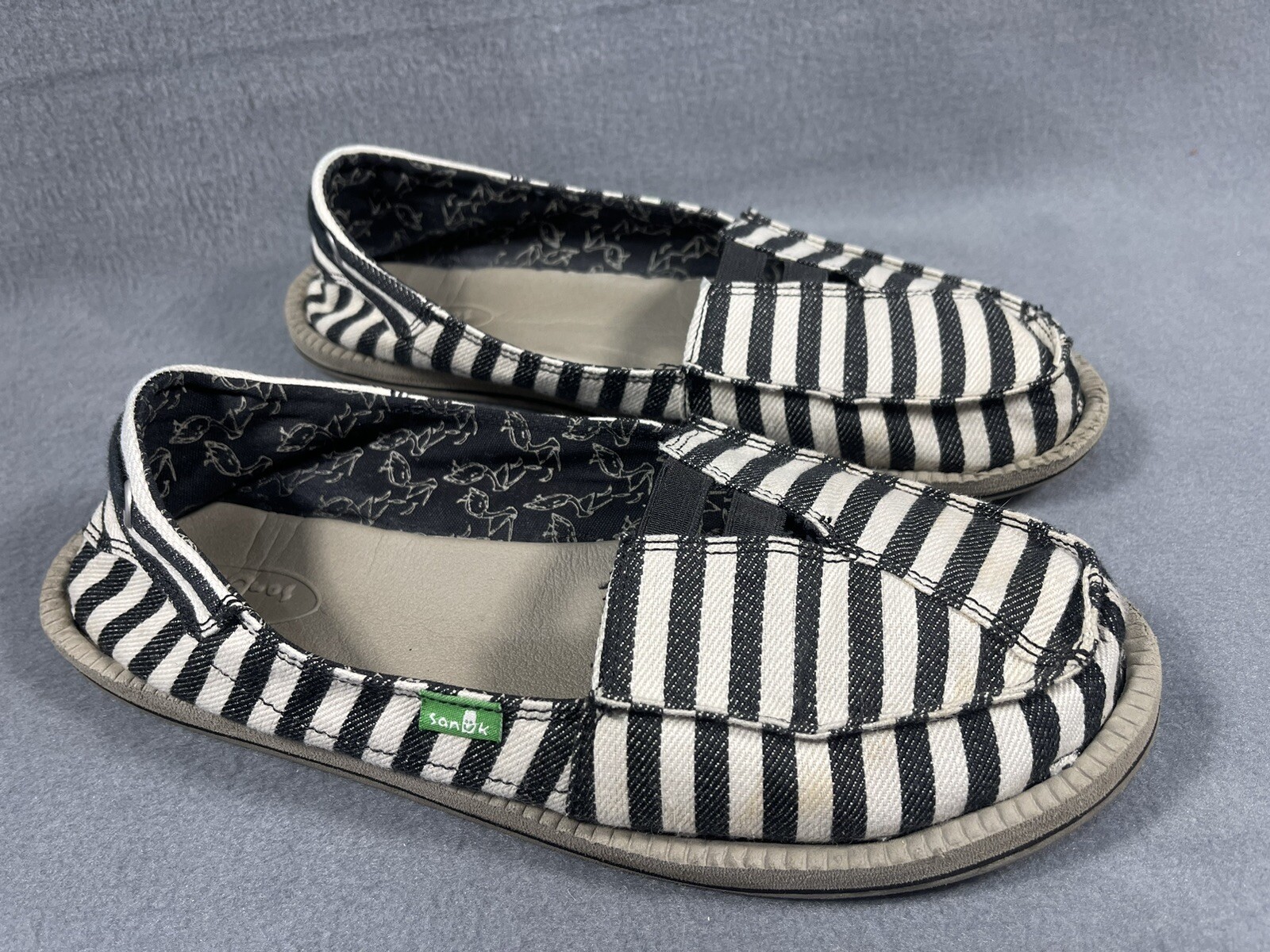 Sanuk Womens Striped Loafer CL 1012 Black White Slip On Travel Casual 9  Shoes | eBay