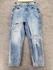 American Eagle Jeans Womens 4 Curvy Mom Jeans Distressed Blue Denim