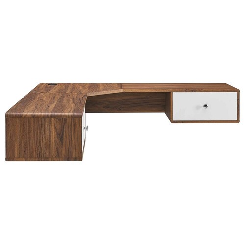 Floating Corner Desk Wall Mount Walnut Laminate White 2 or 3 Drawers 55” or 47" - Picture 15 of 28