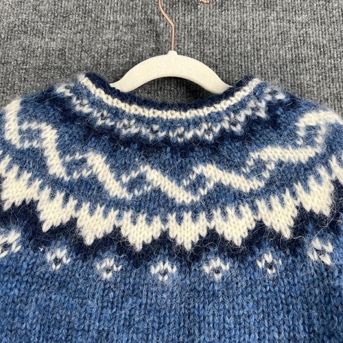 Handknitting Association of Iceland Kids Wool Sweater Sz 5 Blue Fair Isle Zip Up - Picture 5 of 10
