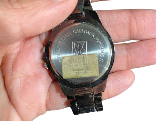 NYC Womans Black Dial Crystal Accent Round Case Link Band Watch 6.25 in - Picture 2 of 4