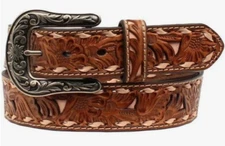 Nocona Belt Co. Womens Leather Western Belt, 1.5" Pink Underlay & Laced Edges, M