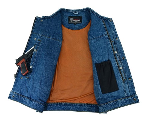Motorcycle Vest Black Denim Collarless by Vance Leather - Picture 5 of 11