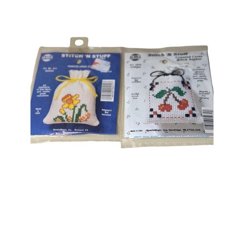 2 new cherries & Daffodil Counted cross stitch embroidery potpourri bag