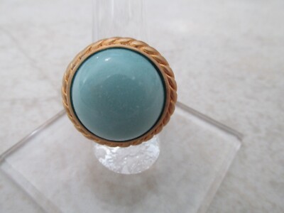 NEW Glow By Sheila Fajl Signed Turquoise Blue Marbled Stone Ring 18kt Plated