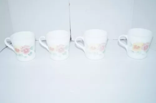 4 Corning Corelle Coffee Tea Cups Summer Blush Pink Yellow Blue Pansies Flowers