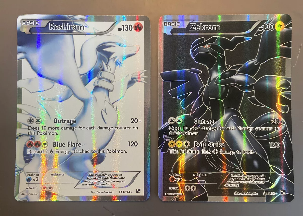 Reshiram & Zekrom Full Art 113/114 114/114 Black & White Pokemon Cards EXC  TCG